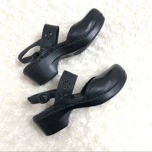 Dansko Black Leather Ankle Strap Clog Sandals